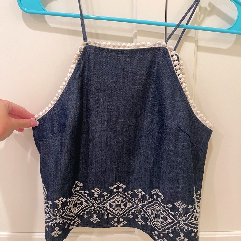 Dark navy blouse with embroidered detail. Size XS/SMALL
